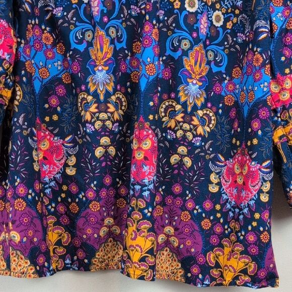 Talbot's Pleated Sleeve Poplin Blouse Top In Floral Medallion Size L - Picture 7 of 10